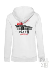 Weißer zipper damen hoodie mit schwarzem und rotem palais lausanne grafik und pälzb lautre 1900 aufdruck