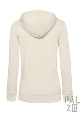 Cremefarbener damen zip hoodie palzr mandelzweig in weichem stoff mit gerippten bündchen und saum