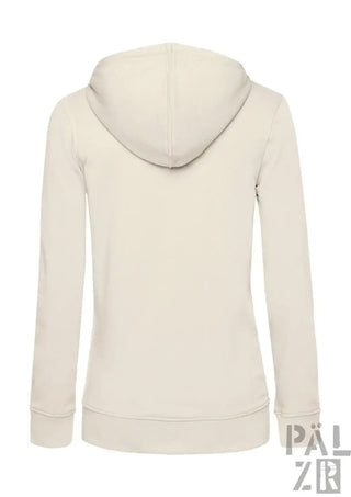 Cremefarbener damen zip hoodie palzr mandelzweig in weichem stoff mit gerippten bündchen und saum