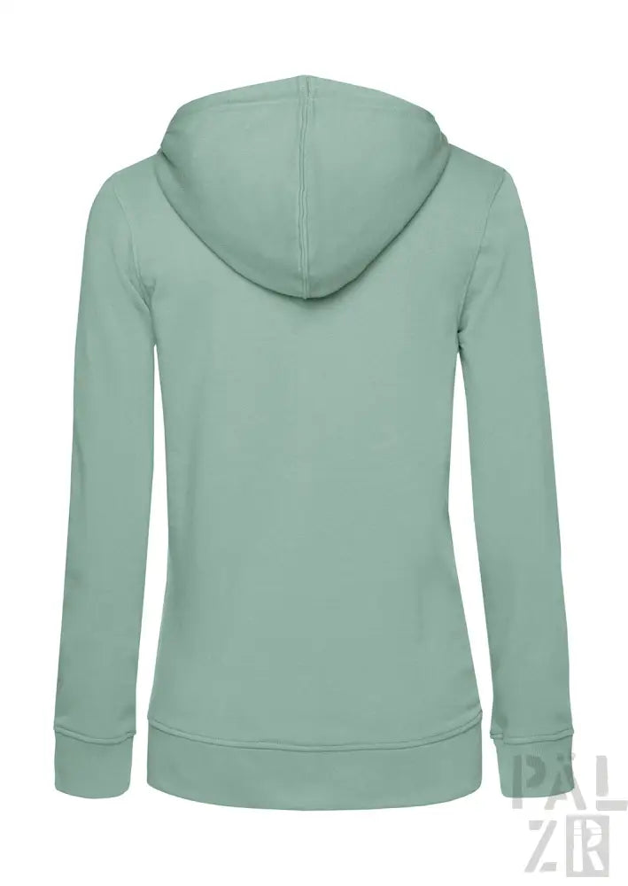 Minzgrüner Hoodie mit Kapuze und Kordelzügen, hergestellt aus weichem Baumwollmaterial.