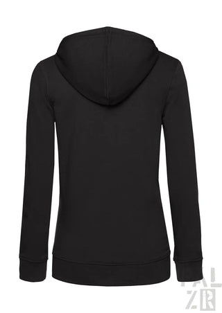 Schwarzes Hoodie mit Kapuze und langen Ärmeln, aus Baumwolle oder Polyester-Mischung gefertigt.