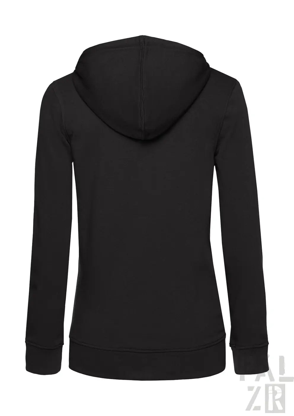 Schwarzer Hoodie mit Kapuze und langen Ärmeln, aus Baumwolle oder Polyester-Mischung.