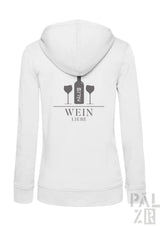 Weiße damen zip-up hoodie mit grauem weinflaschen und gläsern print auf der rückseite frauen zipper weinliebe
