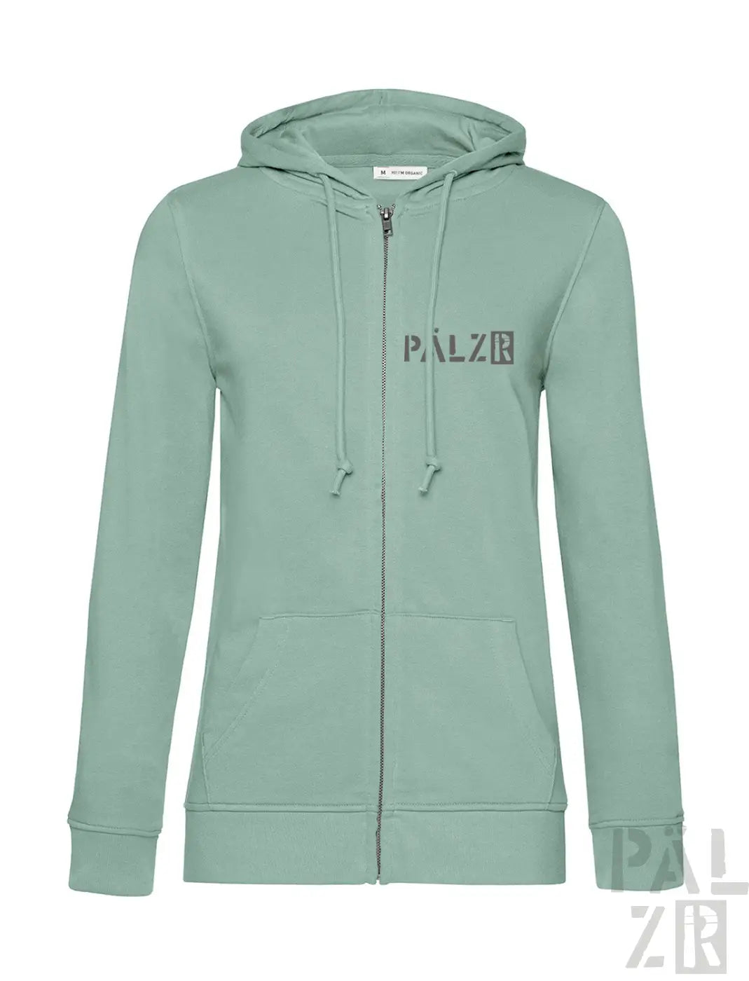 Weiches mintgrünes damen zip-up hoodie mit feinem palz logo auf der brust und passenden kordeln aus weinpirat kollektion