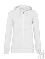 Weiße Kapuzenjacke mit Reißverschluss, Kordelzugkapuze und langen Ärmeln.