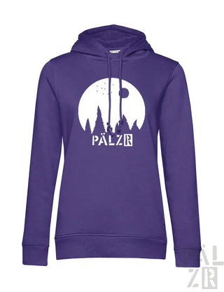 Lila Hoodie mit weißem „palzr“-Logo und Silhouettendesign.