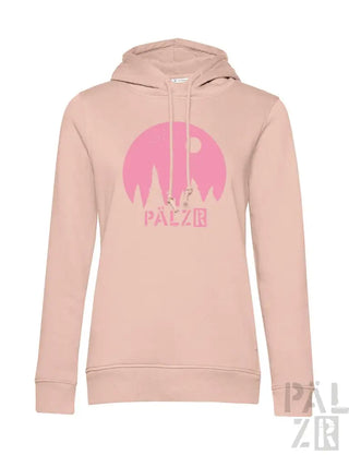 Rosa Hoodie mit ‚palzb‘-Logo und tropfendem Farbdesign, aus weichem Baumwollstoff.