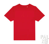 Ein lebhaft rotes kurzarm t shirt kinder backprint bissje wild aus glattem baumwollstoff verschiedene farben
