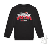 Schwarzer kinder pullover mit langen ärmeln und rotem weißen stadion grafikdruck wstkrv vorne