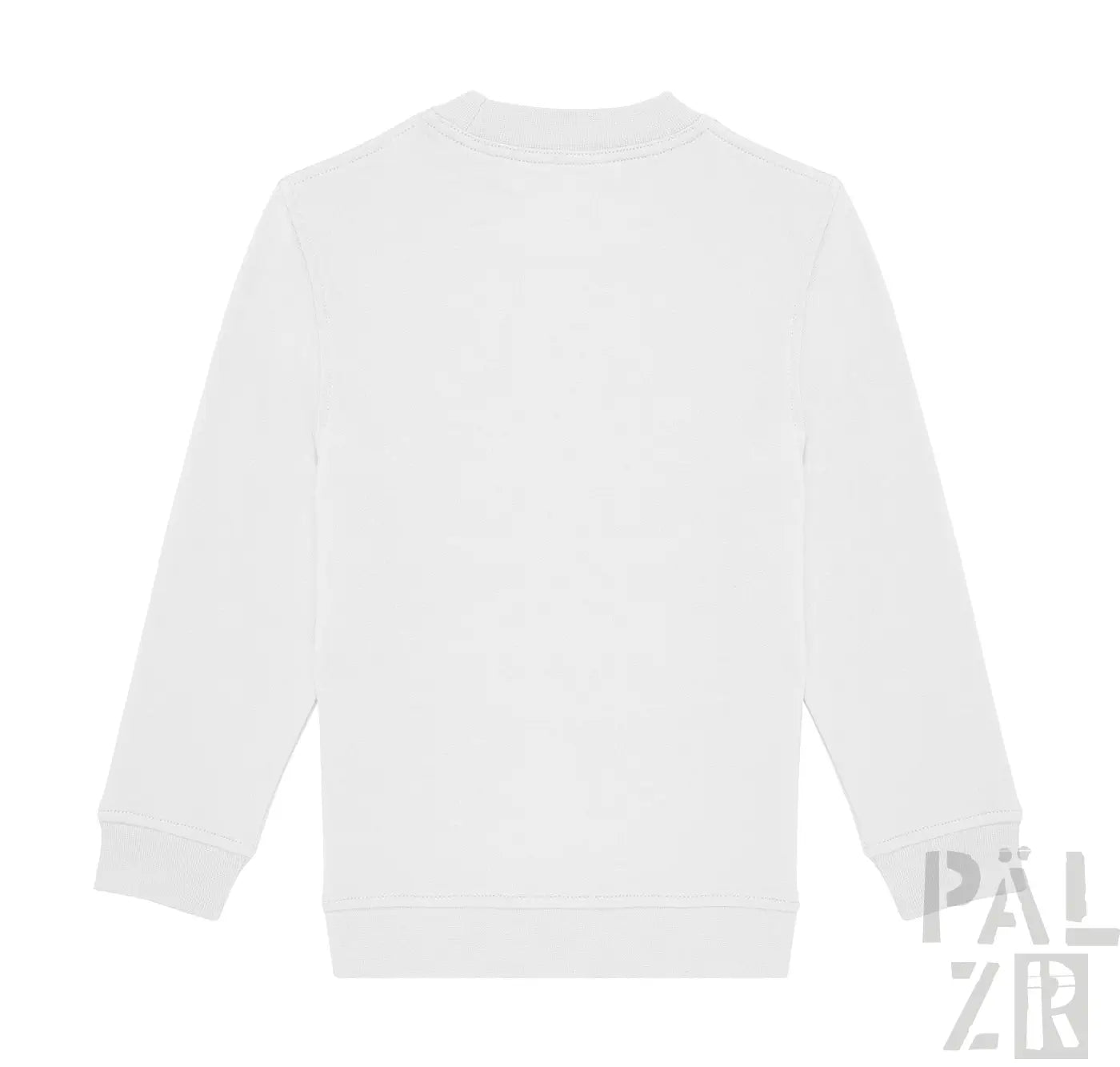 Weißer kinder-pulli mit langen ärmeln und pixelgrafik auf der rückseite aus verschiedenen farben