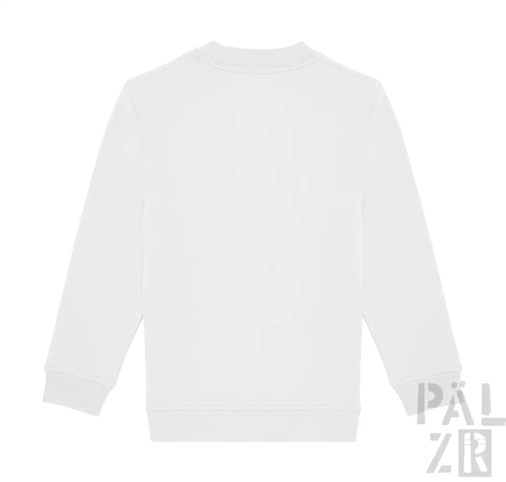 Weißer kinder-pulli mit langen ärmeln und pixelgrafik auf der rückseite aus verschiedenen farben