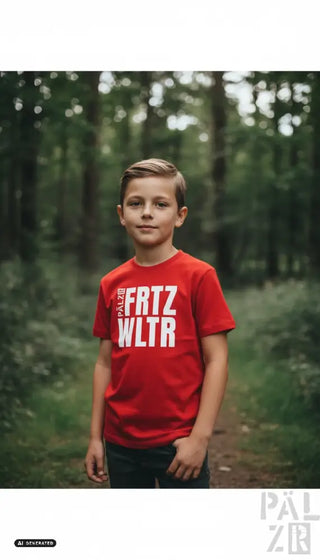 Kinder t-shirt rot kurzarm mit weißem palzie fritz wltr print in verschiedenen farben für den alltag
