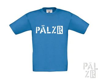 Blaues T-Shirt mit weißem ’pälzr’ Logo-Design.
