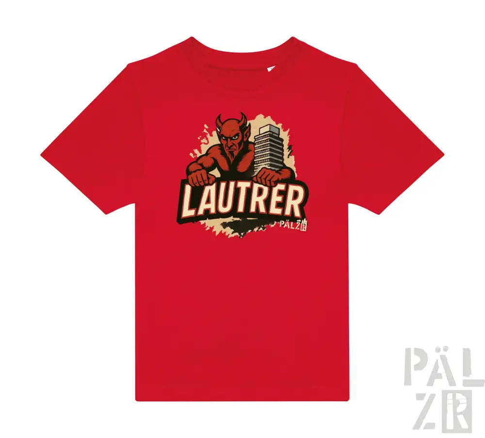 Rotes T-Shirt mit Teufel-Design und ’lautrer’-Text.