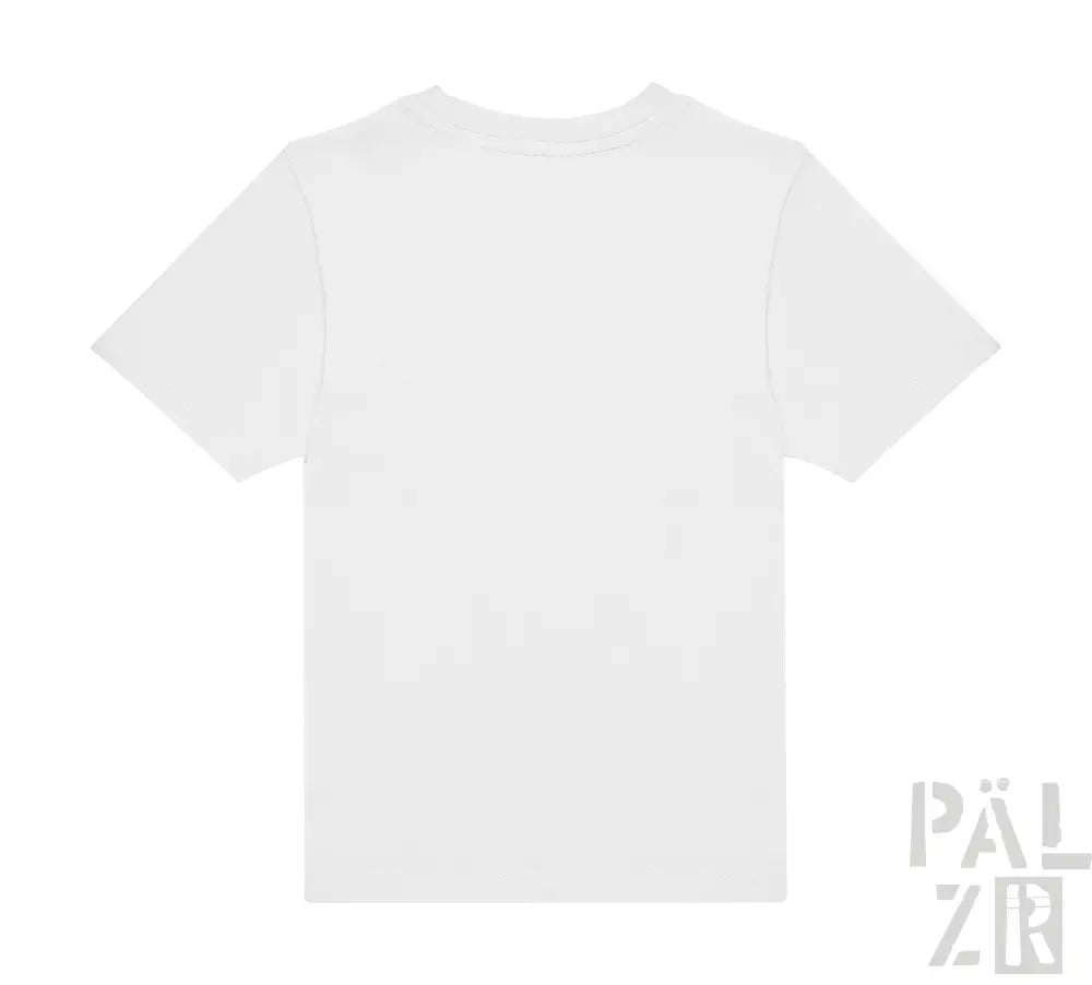 Weißes T-Shirt mit kurzen Ärmeln und Rundhals.