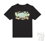 Schwarzes kurzarm kinder t-shirt mit bunter schulkind 2026 illustration und schulmotiven in verschiedenen farben von pälzr