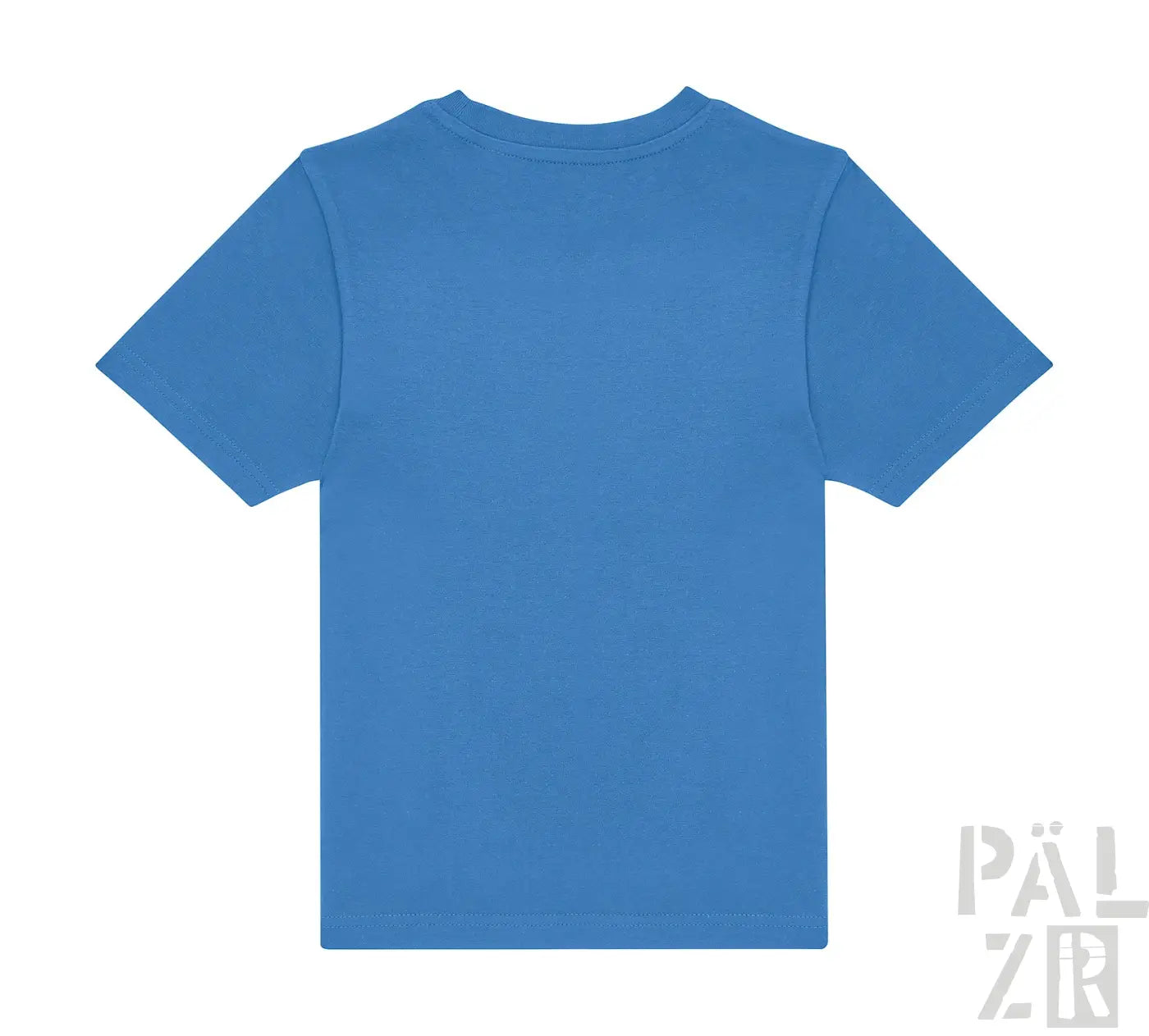 Königsblaues T-Shirt mit kurzen Ärmeln und Rundhals.