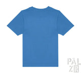 Königsblaues T-Shirt mit kurzen Ärmeln und Rundhals.