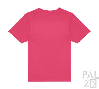 Magenta T-Shirt mit kurzen Ärmeln und Rundhals, aus Baumwolle.