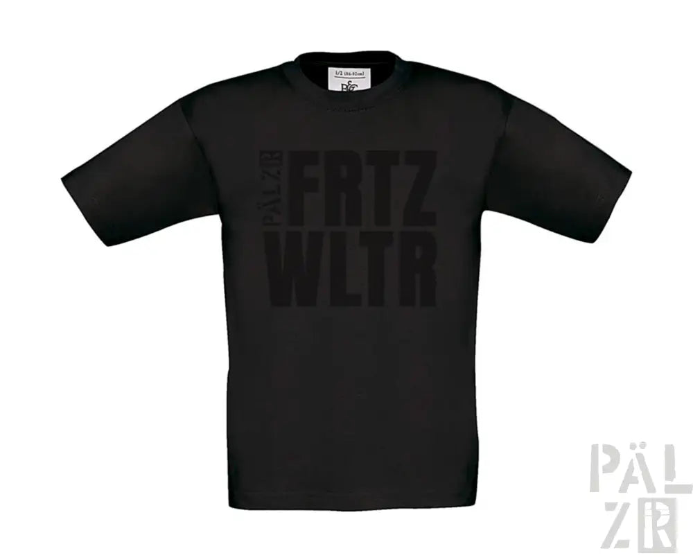 Schwarzes T-Shirt mit Textdesign ’fritz wlr’, Baumwollmaterial.