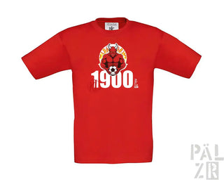 1900 rotes T-Shirt mit Teufel-Design und Fußball.