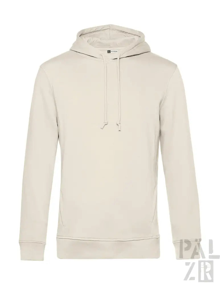 Cremeweiße Kapuzenjacke mit Kordelkapuze und langen Ärmeln, aus weichem Baumwollmaterial gefertigt.