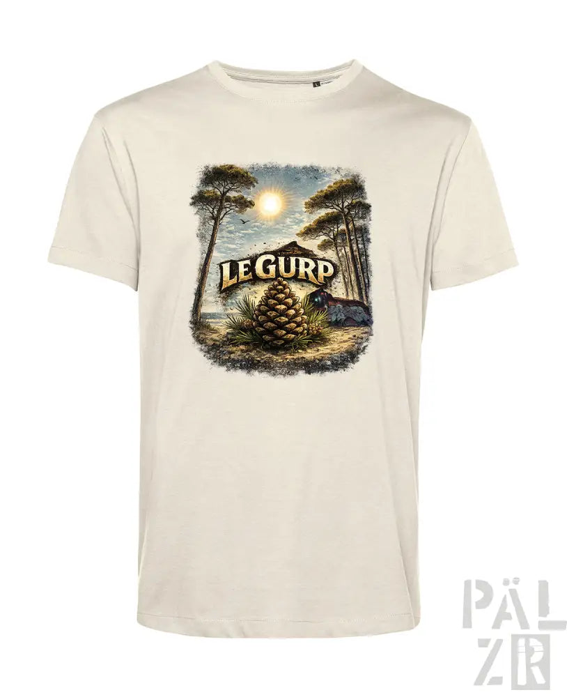 Creamfarbenes baumwoll t shirt mit vintage grafik von kiefern und pinienzapfen le gurp in zwei farben