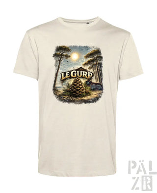 Creamfarbenes baumwoll t shirt mit vintage grafik von kiefern und pinienzapfen le gurp in zwei farben