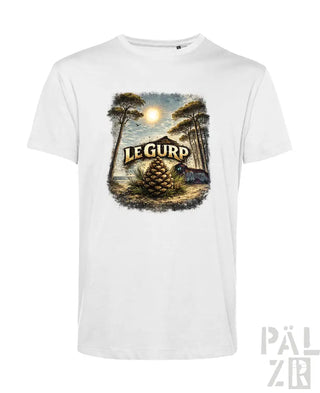 Weißes baumwoll-t-shirt le gurp mit vintage-pinienzapfen- grafik und waldmotiv in zwei farben erhältlich