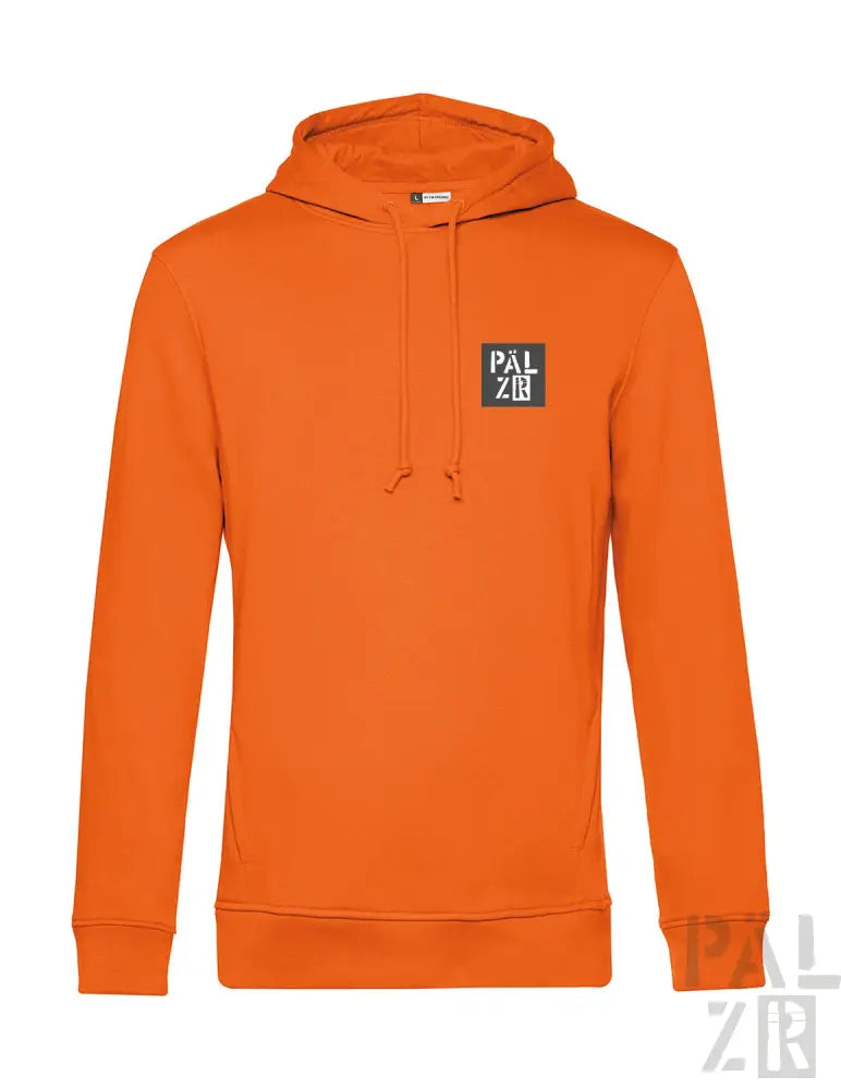 Orange Kapuzenpulli mit ’palzee’-Logo auf der Brust, aus Baumwoll-Polyester-Mischung.