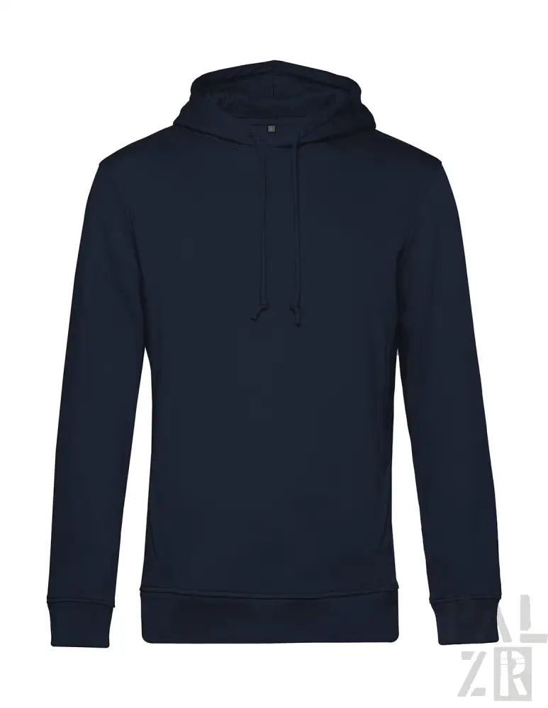 Marineblaue Kapuzenjacke mit Kordelkapuze und gerippten Bündchen, aus weichem Baumwollmaterial gefertigt.