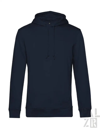 Marineblaue Kapuzenjacke mit Kordelkapuze und gerippten Bündchen, aus weichem Baumwollmaterial gefertigt.