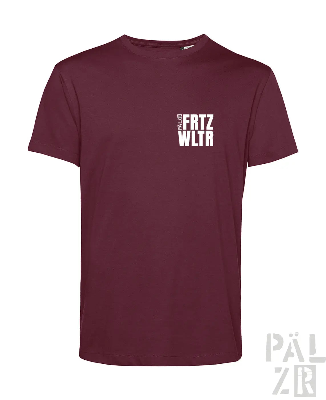 Bordeaux-Farbenes T-Shirt mit ’frtz wltr’-Textdesign auf der Brust, aus Baumwolle gefertigt.