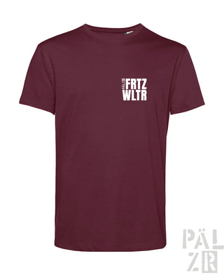 Bordeaux-Farbenes T-Shirt mit ’frtz wltr’-Textdesign auf der Brust, aus Baumwolle gefertigt.
