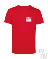 Burgundy männer backprint t-shirt mit weißen fritz wltr schriftzug auf der brust kurzarmshirt