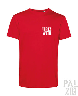 Burgundy männer backprint t-shirt mit weißen fritz wltr schriftzug auf der brust kurzarmshirt