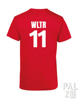 Burgundy männer backprint t-shirt aus baumwolle mit weißem wltr 11 auf der rückseite