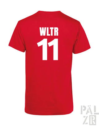 Burgundy männer backprint t-shirt aus baumwolle mit weißem wltr 11 auf der rückseite