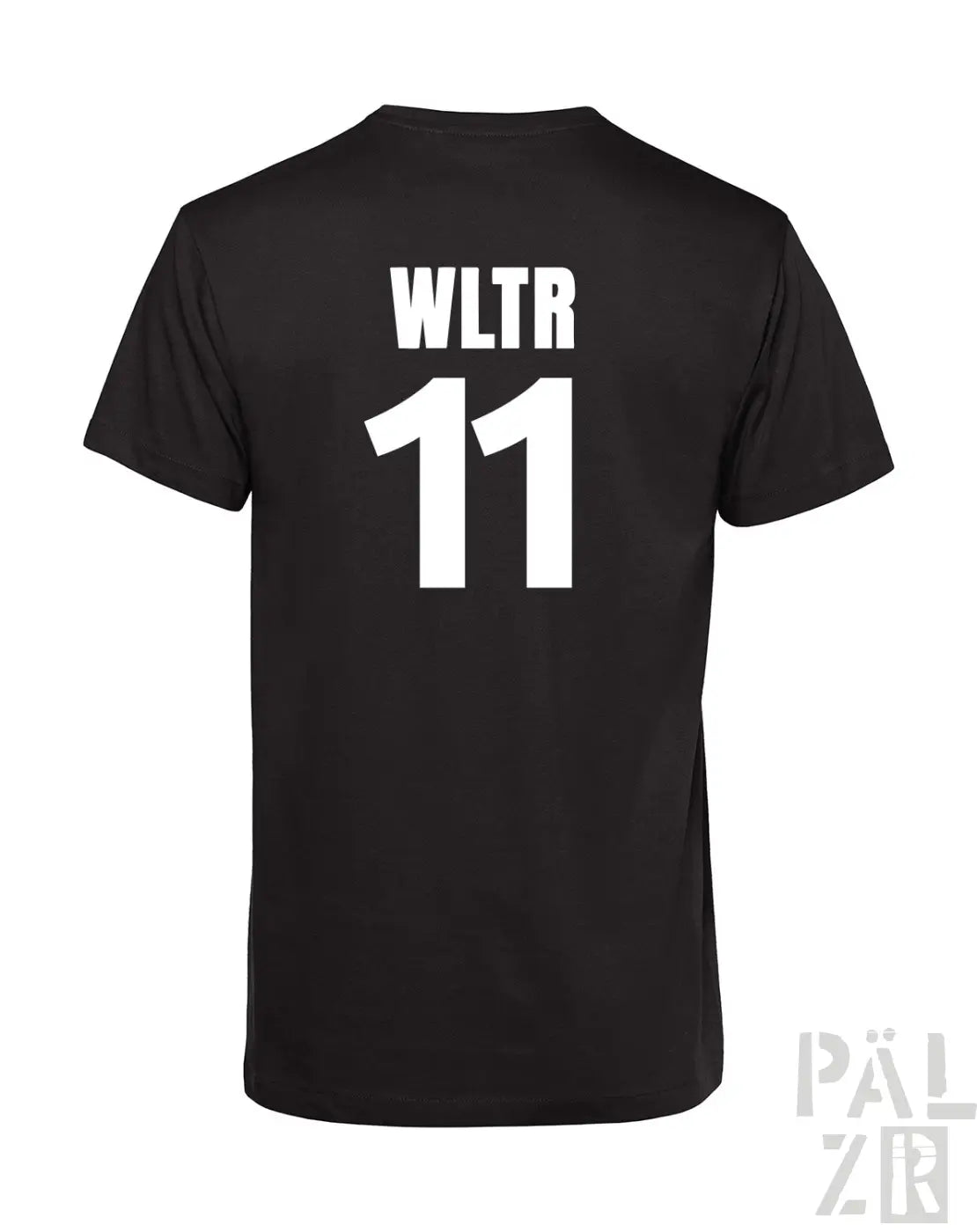 Schwarzes männer backprint t-shirt aus baumwolle mit weißem wltr 11 aufdruck auf der rückseite in burgundfarben