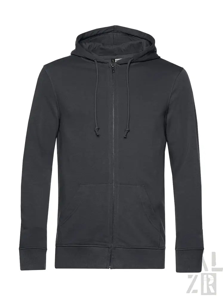 Schwarze Kapuzenjacke mit Reißverschluss, Kordelkapuze und gerippten Bündchen, aus Baumwollmischung.