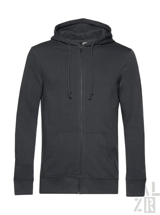 Schwarze Kapuzenjacke mit Reißverschluss, Kordelkapuze und gerippten Bündchen, aus Baumwollmischung.