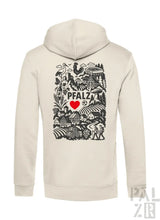 Beige zip-up herren hoodie mit schwarzem und rotem pfalz region design auf der rückseite in verschiedenen farben
