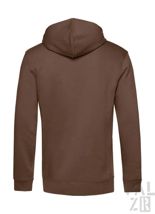 Braune Kapuzenjacke mit Kapuze und Reißverschluss, wahrscheinlich aus Baumwolle oder Polyester-Mischung gefertigt.