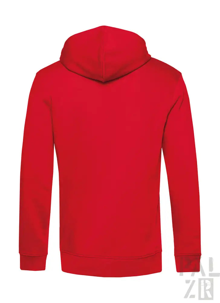 Roter Hoodie mit Kapuze und langen Ärmeln, aus Baumwolle gefertigt.