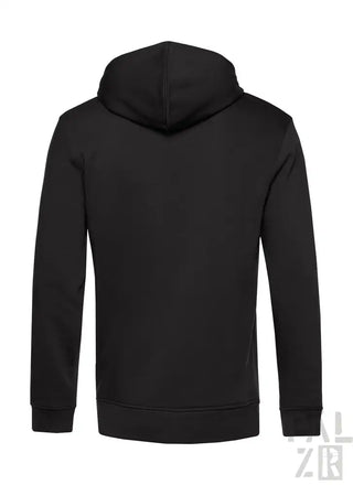 Schwarzes Hoodie-Sweatshirt mit glatter, einfarbigem Stoff und gerippten Bündchen und Saum.