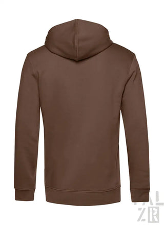 Brauner Hoodie mit Kapuze und langen Ärmeln, aus Fleece-Material gefertigt.