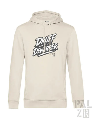 Creme-Farndecke mit ’druff dewarrer’ Grafikdesign, mit Kapuze und Vordertasche.