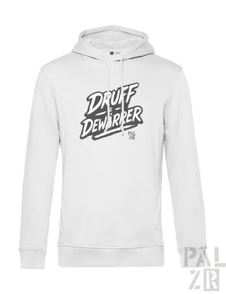 Weißes Hoodie mit ’druff dewarrer’ Grafikdesign, aus Baumwolle gefertigt.