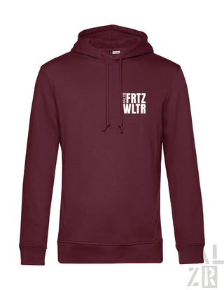 Maroon herren hoodie frtz wltr acht mit weißem vertikalem schriftzug links auf der brust in verschiedenen farben