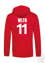 Roter männer hoodie aus baumwolle mit weißem wltr 11 print auf der rückseite verschiedene farben